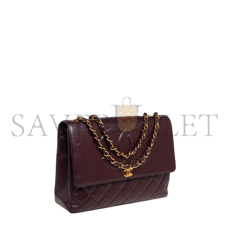Ch*el master burgundy quilted leather vintage cc flap bag a2215 (33*23*11cm)